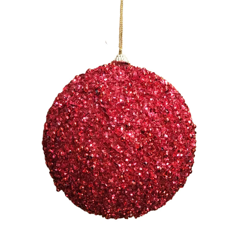 5.5" Dazzling Sequin/Bead Ball Ornament Red