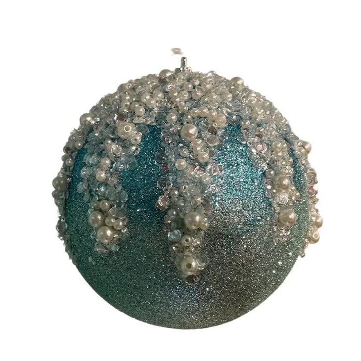 5.75" Its Raining Pearls Aqua Ball Ornaments