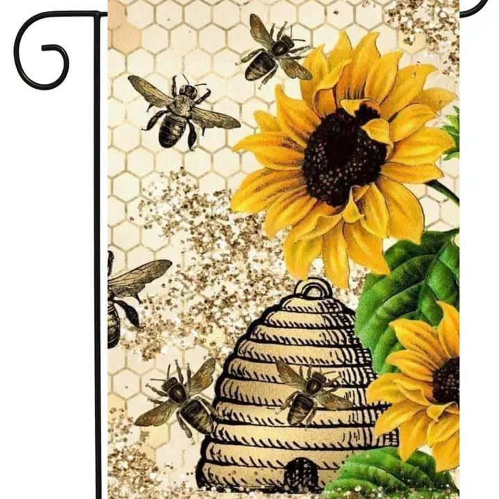 Bee Skep, Bees, Sunflowers Garden Flag