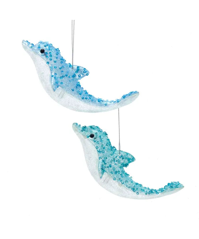 Blue and Teal Glittered Dolphin Ornaments, 2 Assorted