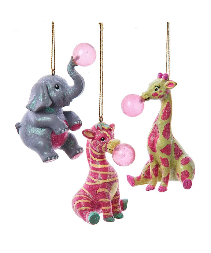 Giraffe, Zebra and Elephant Ornaments, 3 Assorted