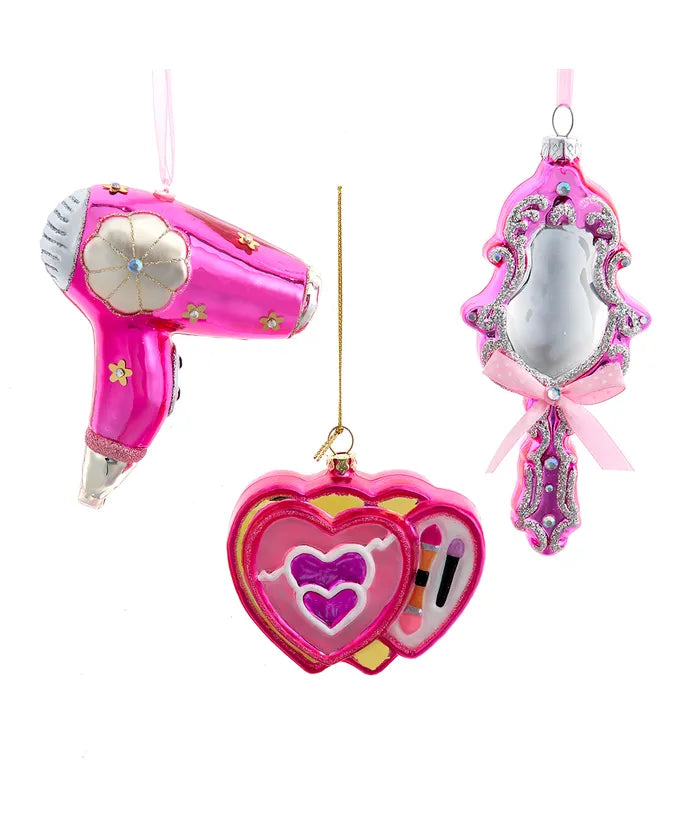 Glass Dryer, Mirror & Makeup Ornaments, 3 Assorted