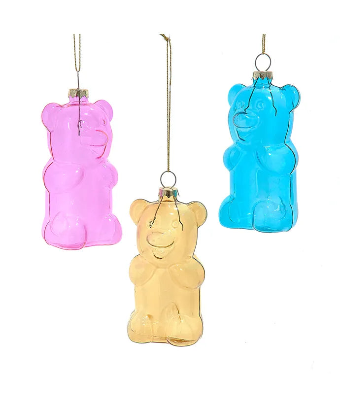 Glass Gummy Bear Ornaments, 3 Assorted