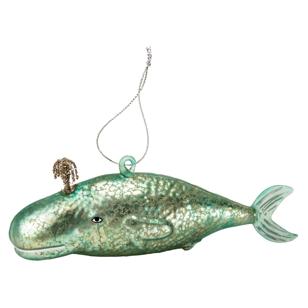 Glass Teal Whale Ornament