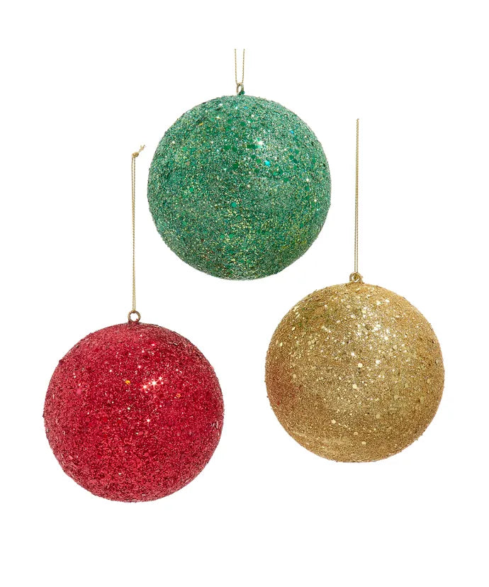 Glitter Ball Ornaments, 3 Assorted