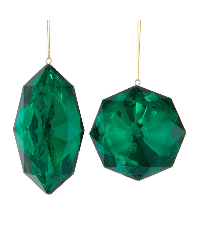 Green Jewel Diamond Ornaments, 2 Assorted