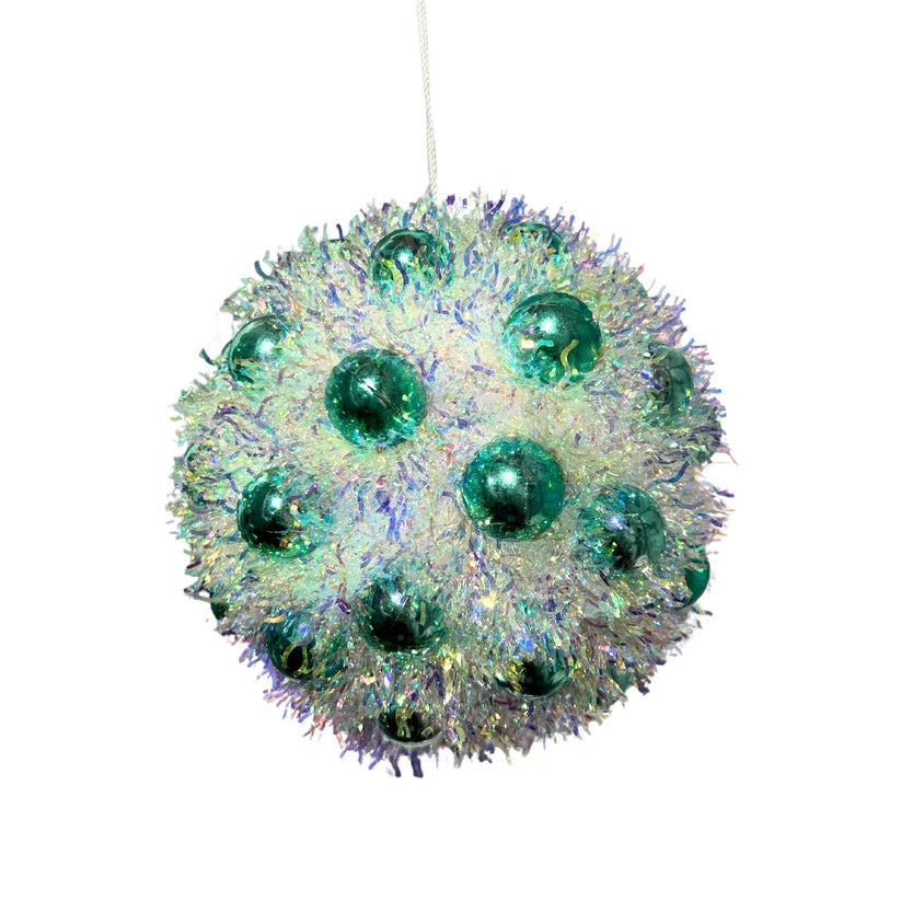 6.25" Iridescent Metallic Tinsel Mini Aqua Ornament