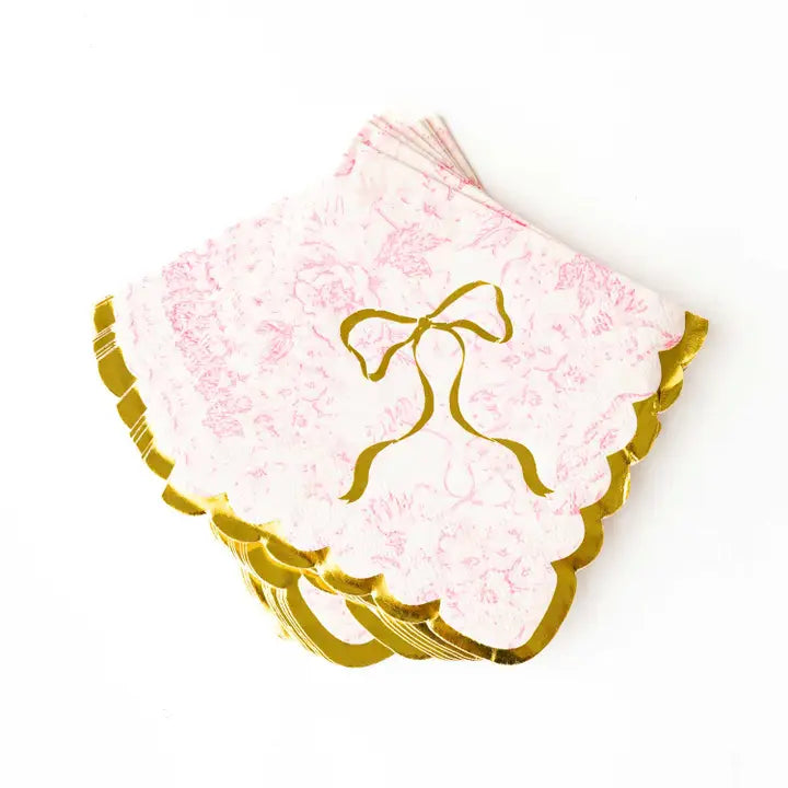 8 Oak Lane Pink Bow Toile Paper Beverage Napkin