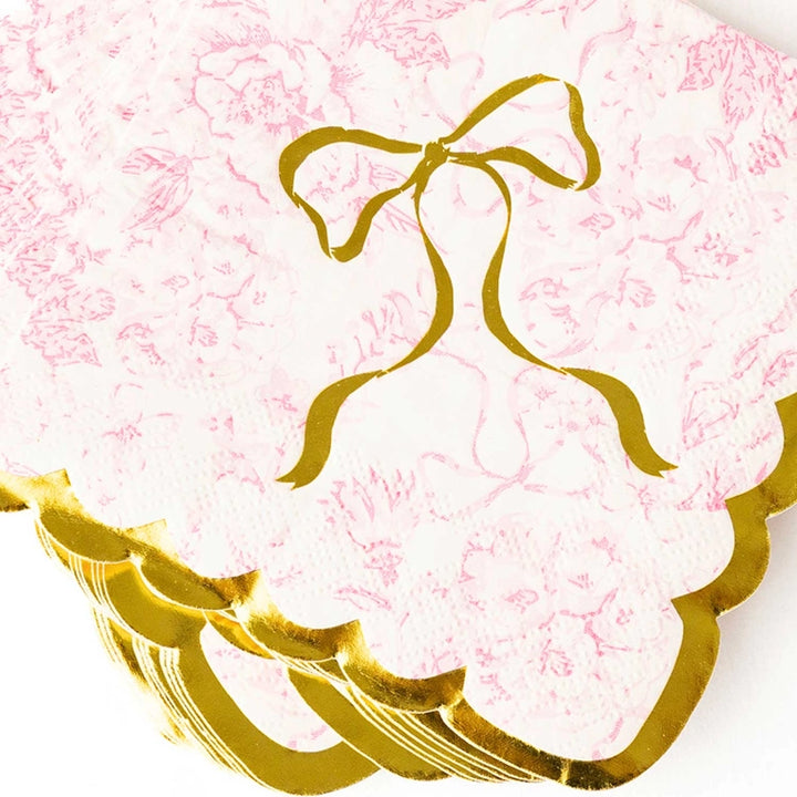 8 Oak Lane Pink Bow Toile Paper Beverage Napkin