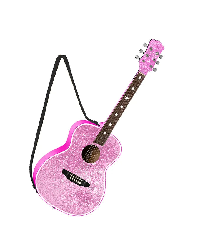 4.5" Pink Glittered Guitar With Strap Ornament