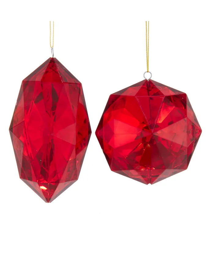 Red Jewel Diamond Ornaments, 2 Assorted
