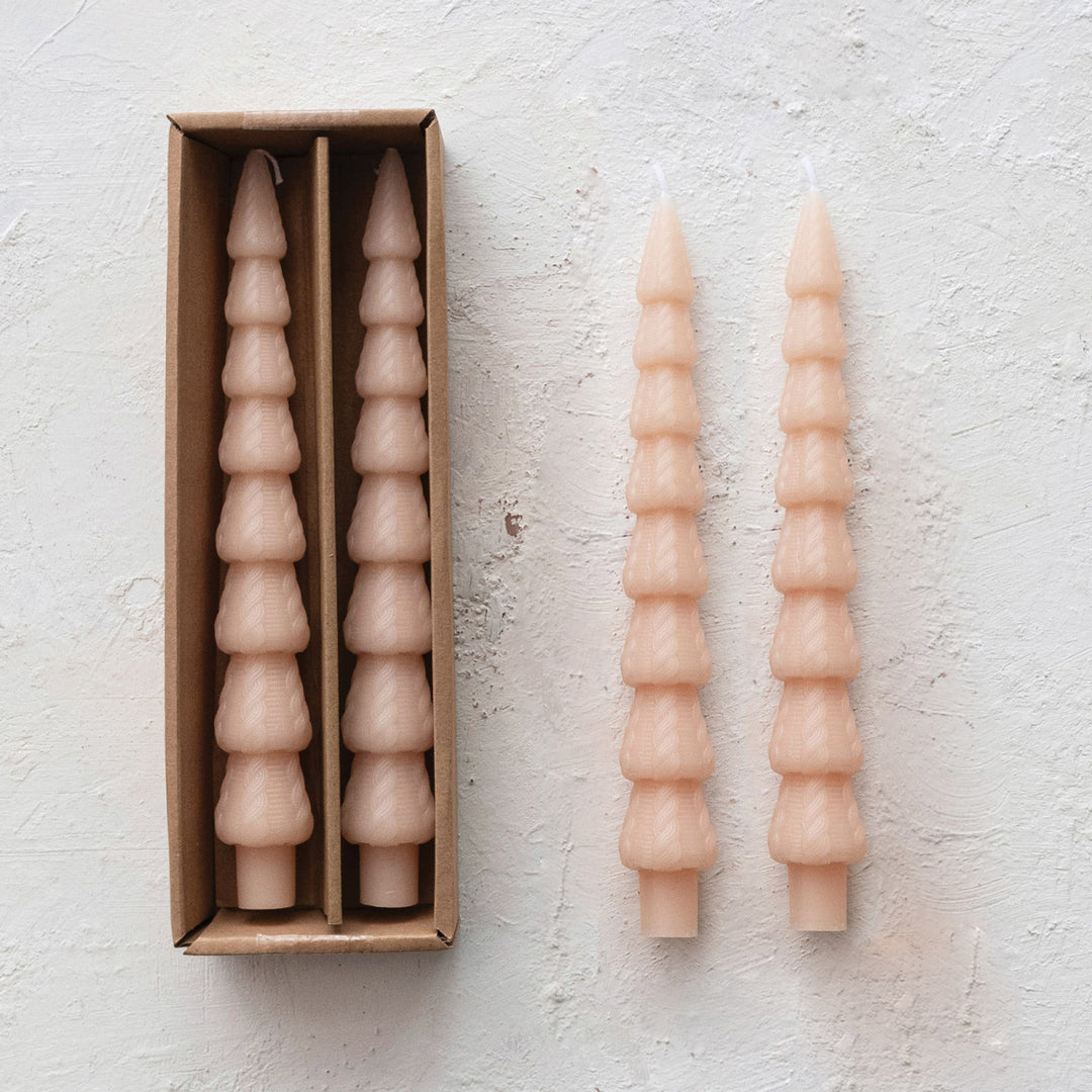 Unscented Tree Shaped Taper Candles in Box, Blush Color, Set of 2