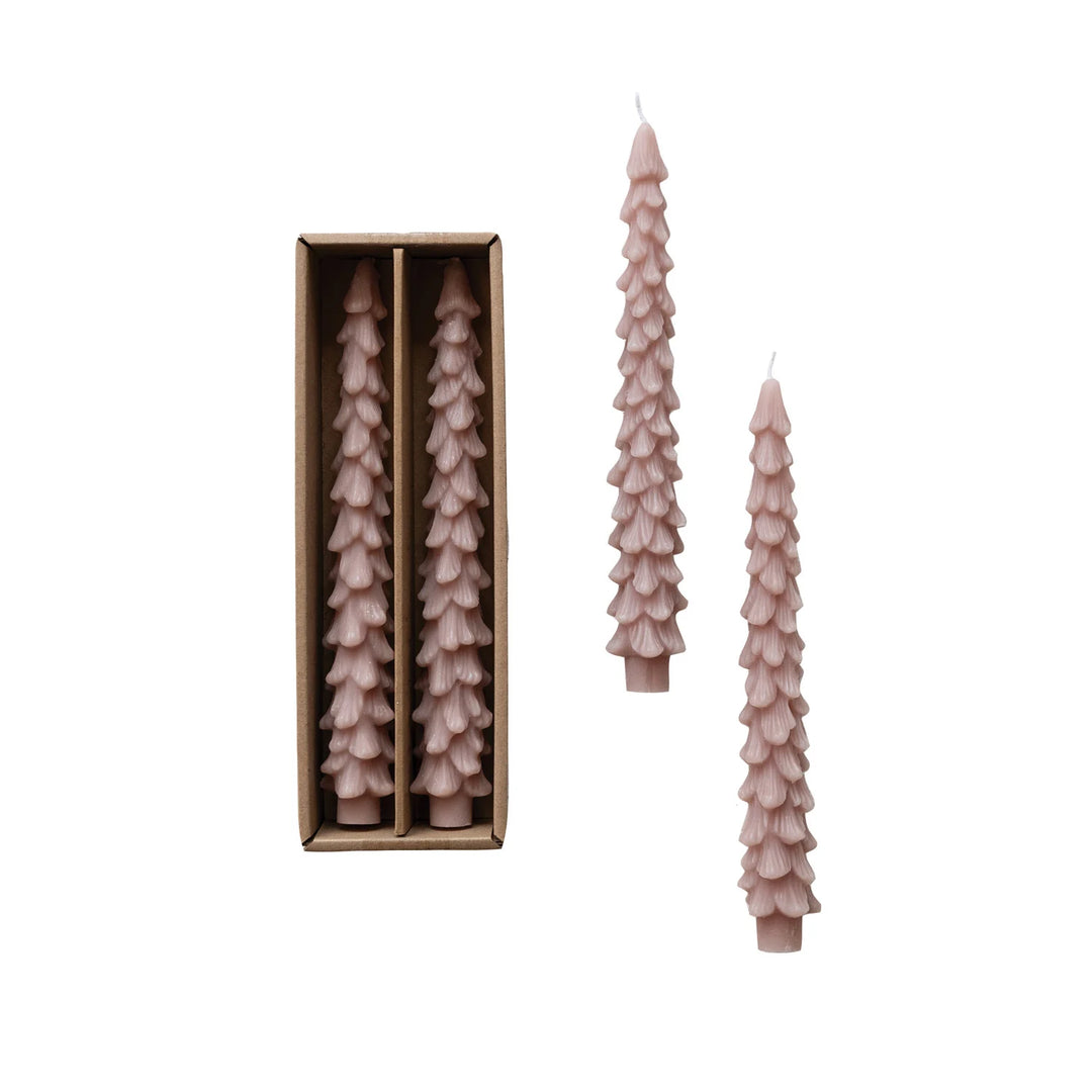 Unscented Tree Shaped Taper Candles in Box, Blush Color, Set of 2