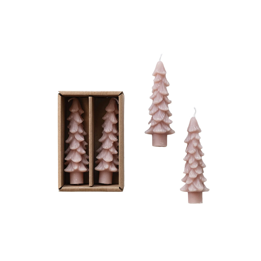 Unscented Tree Shaped Taper Candles in Box, Blush Color, Set of 2