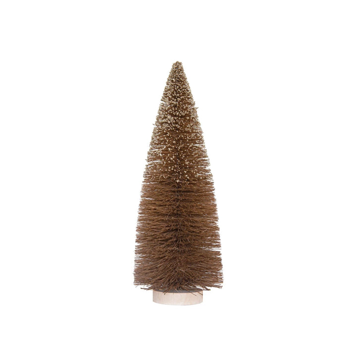 12"H Sisal Bottle Brush Tree w/ Glitter & Wood Base, Brown