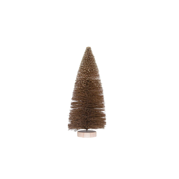 9"H Sisal Bottle Brush Tree w/ Glitter & Wood Base, Brown