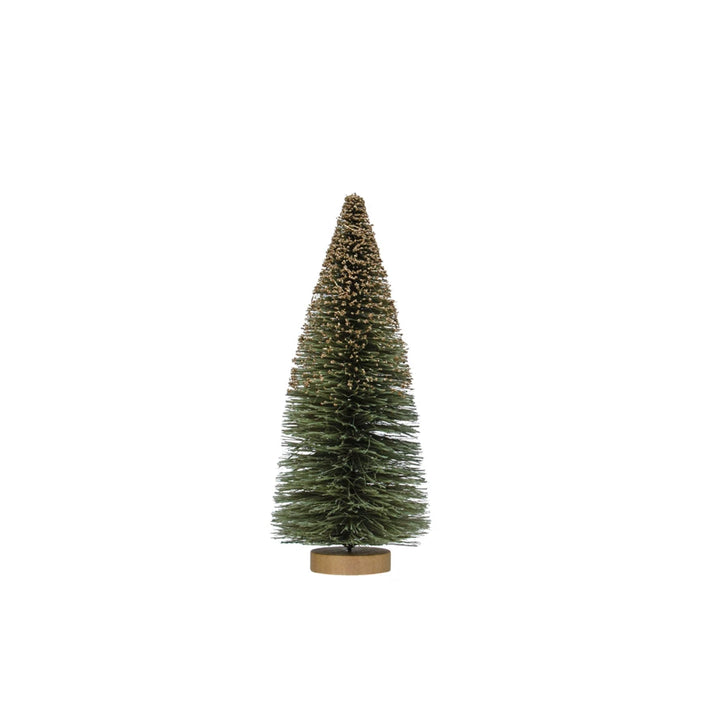 9"H Sisal Bottle Brush Tree w/ Glitter & Wood Base, Grey