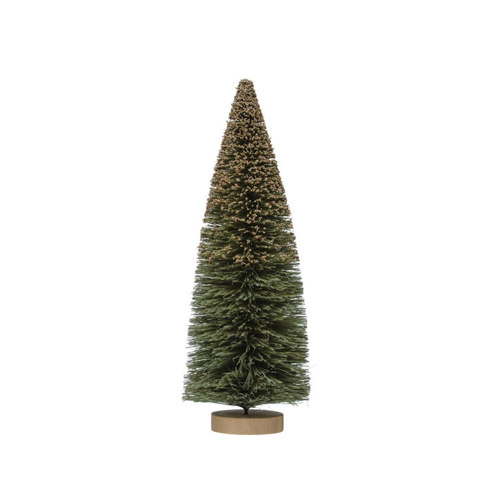 12"H Sisal Bottle Brush Tree w/ Glitter & Wood Base, Grey