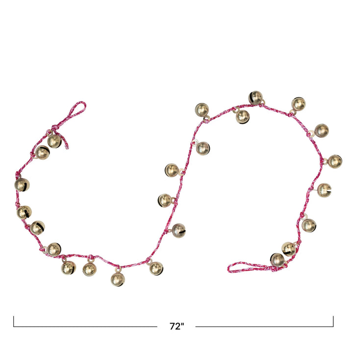 72"L Metal Jingle Bell Garland on Braided Cord, Red, White & Gold Finish