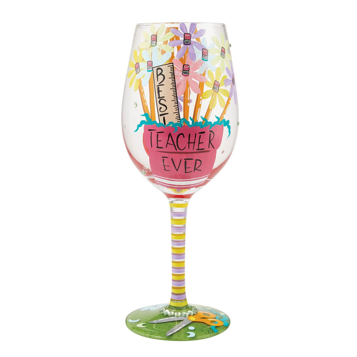 Lolita® Best Teacher Ever Hand-Painted wine glass