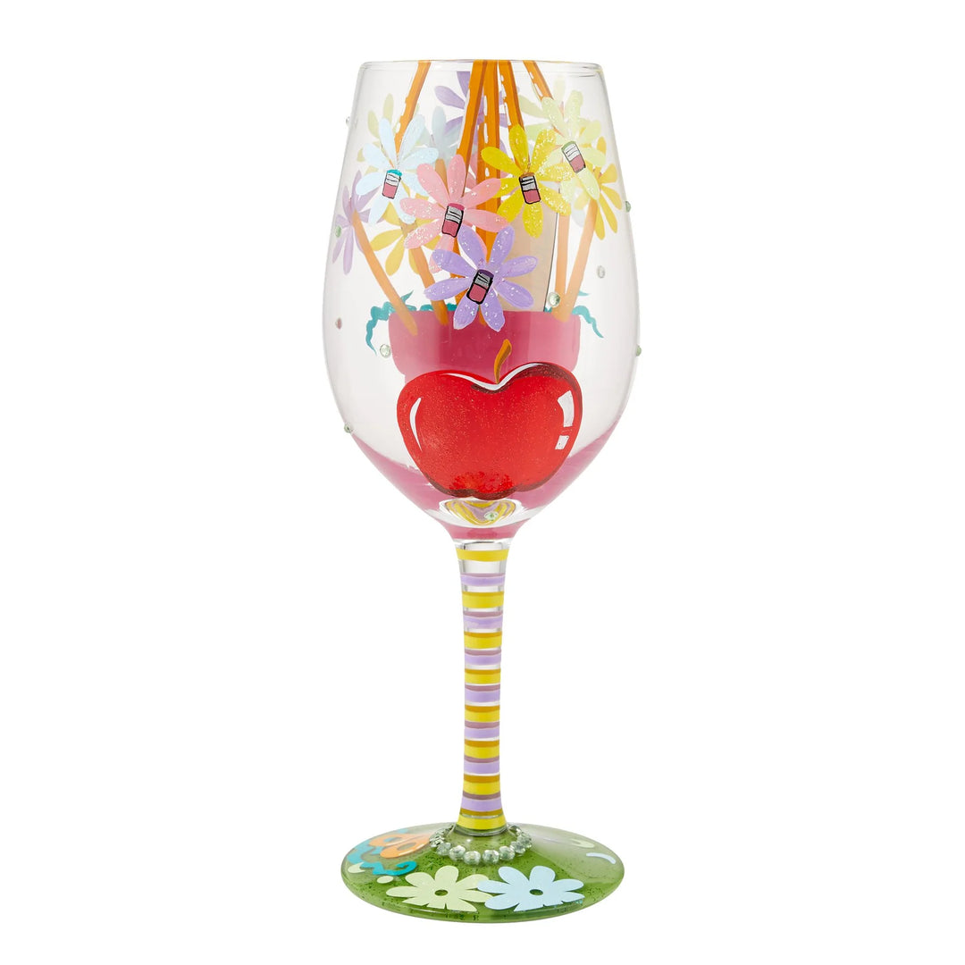 Lolita® Best Teacher Ever Hand-Painted wine glass