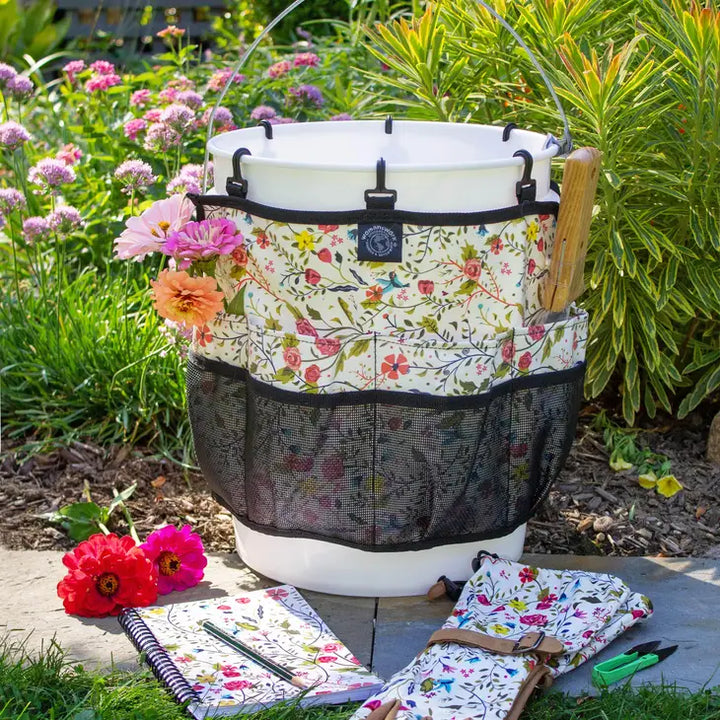 Bucket Caddy with Water Resistant Fabric- Garden of Paradise