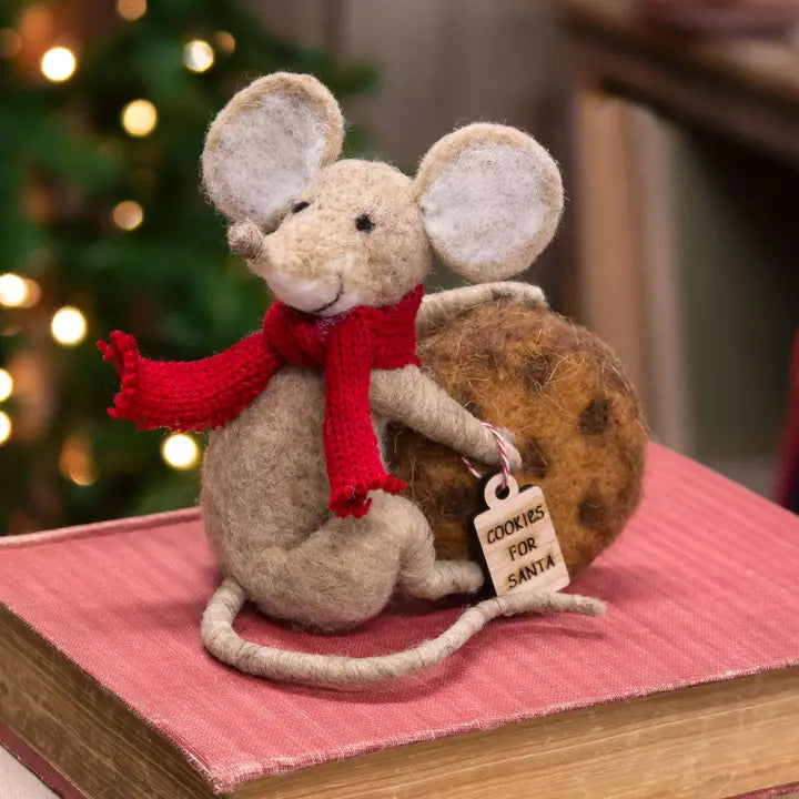 Cookies for Santa Christmas Mouse Felted Ornament