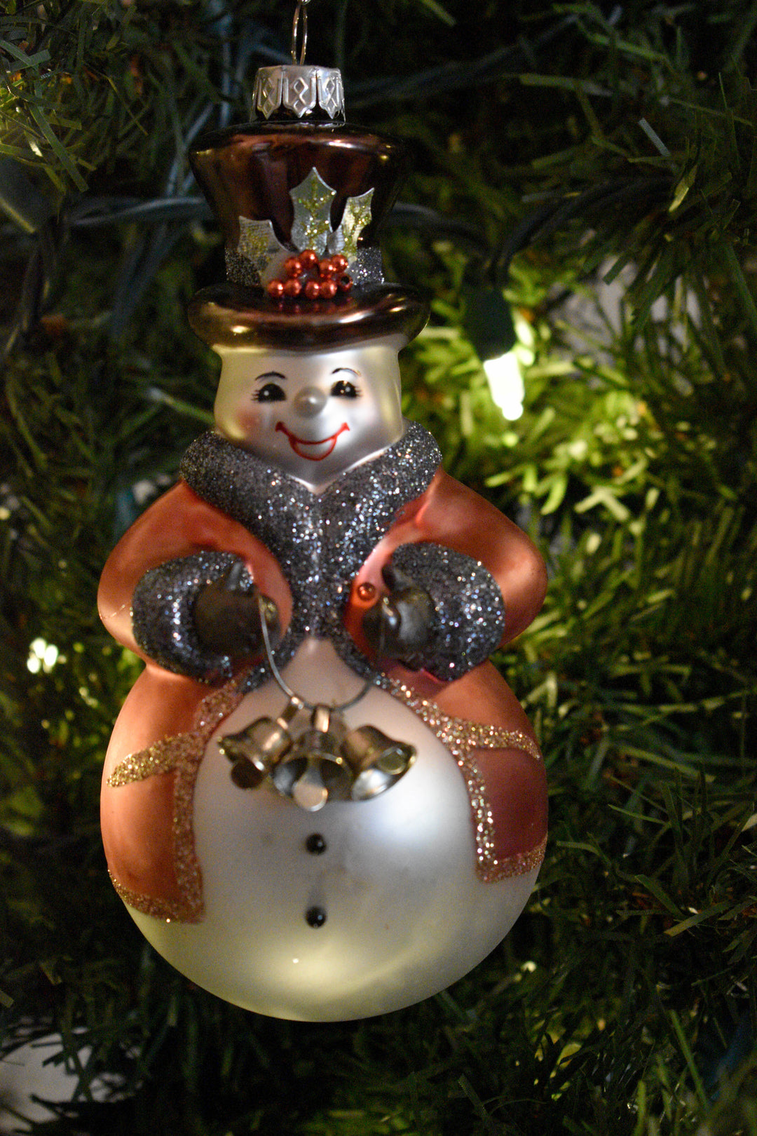 Glass Pink & Pewter Snowman Ornaments, 2 Assorted