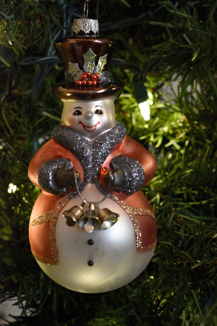 Glass Pink & Pewter Snowman Ornaments, 2 Assorted