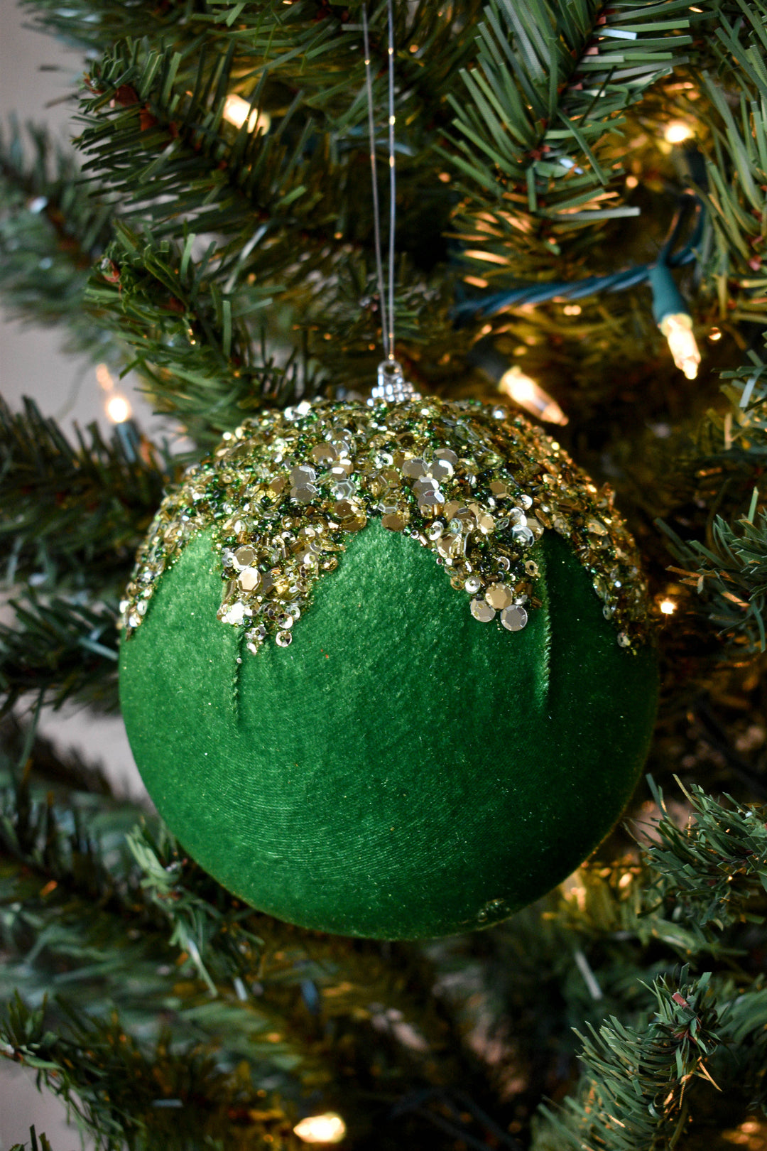 4.75" Green Velvet, Sequin & Glittered Ornament