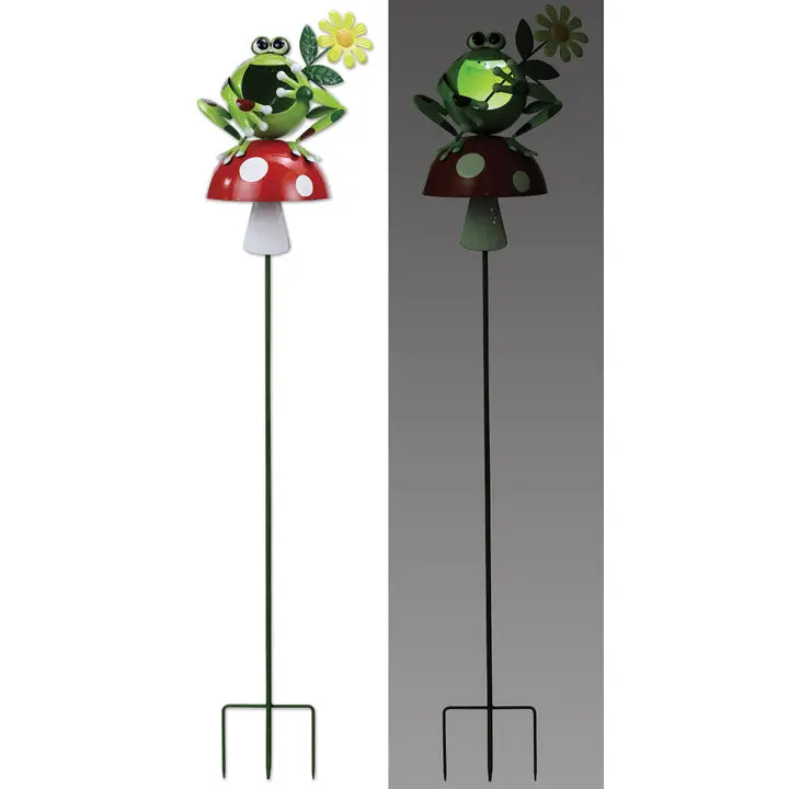 Froggy Mushroom Solar Garden Stake