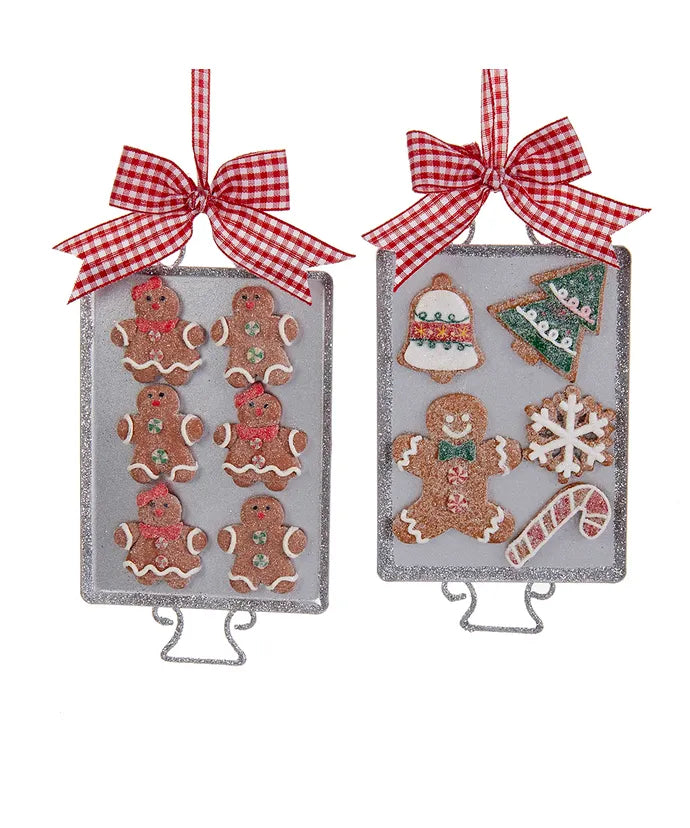 Gingerbread On Metal Tray Ornaments, 2 Assorted