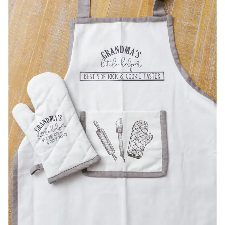 Grandma's Little Helper Kids Apron And Mitt Set