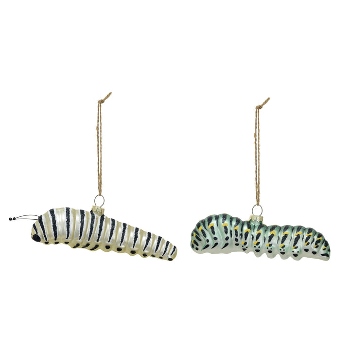 Hand-Painted Glass Caterpillar Ornament w/ Glitter, 2 Styles