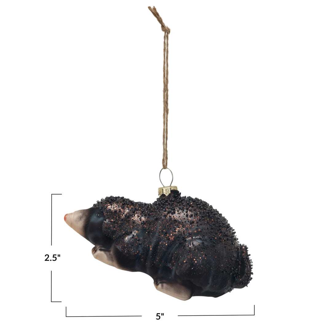 Hand-Painted Glass Mole Ornament w/ Glitter, Brown