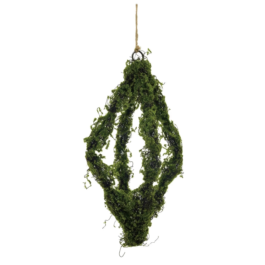 Hanging Faux Moss Obelisk, Green