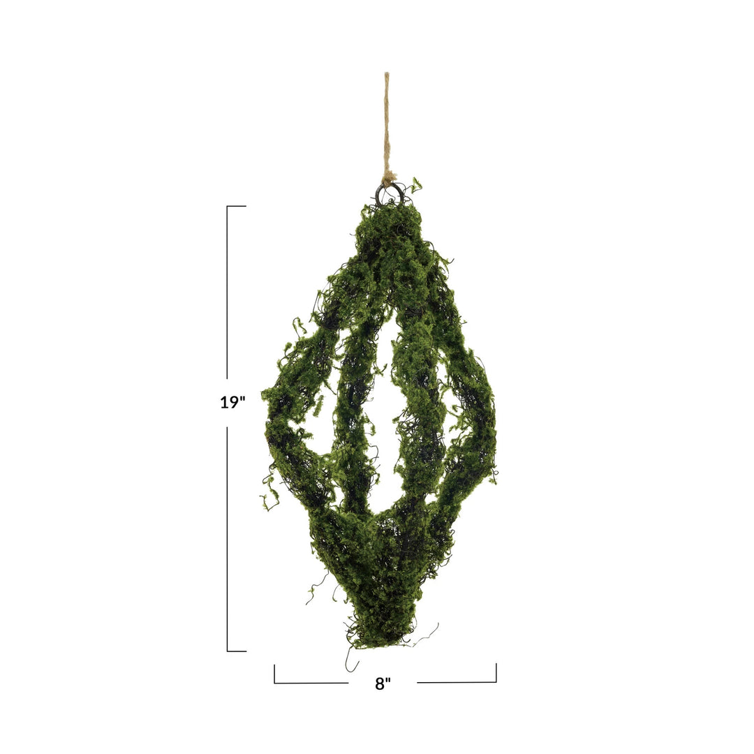 Hanging Faux Moss Obelisk, Green