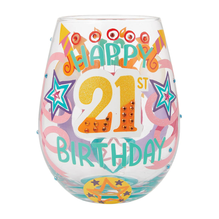 Lolita® Happy 21st Birthday Hand Painted Stemless Wine Glass