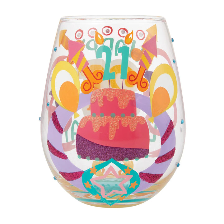 Lolita® Happy 21st Birthday Hand Painted Stemless Wine Glass
