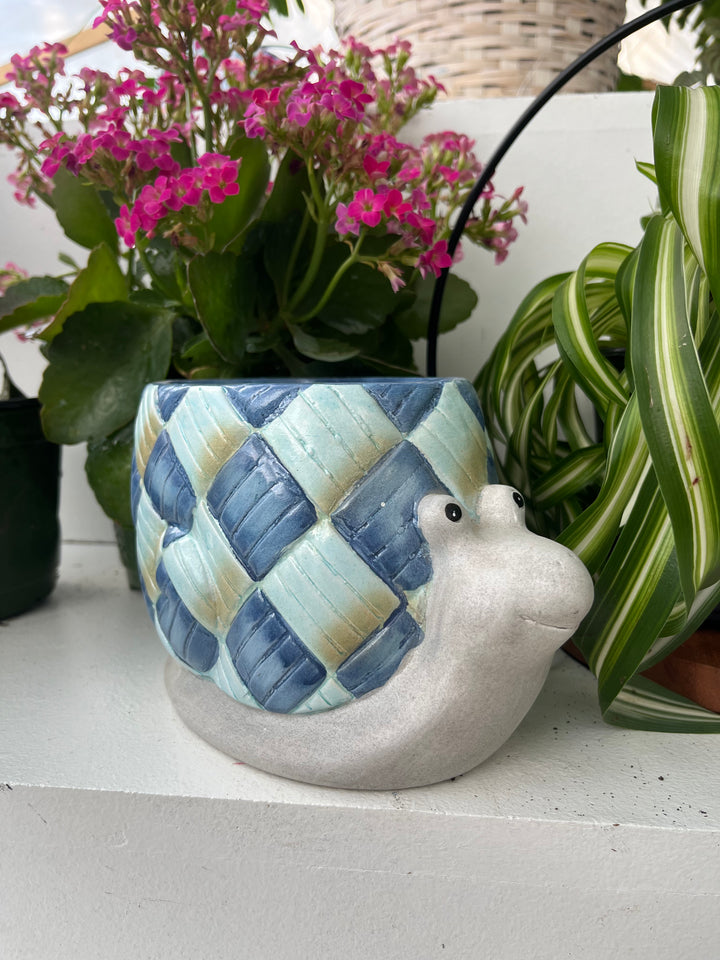 Large Blue Boho Snail Planter