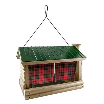 Lake & Cabin Buffalo Plaid Tall Hopper Feeder with Green Metal Roof