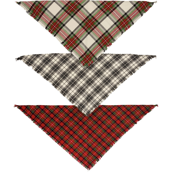 Large Plaid Christmas Pet Bandana Set