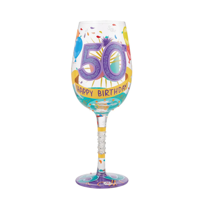 Lolita® Happy 50th Birthday Hand-painted Wine Glass, 15 oz.