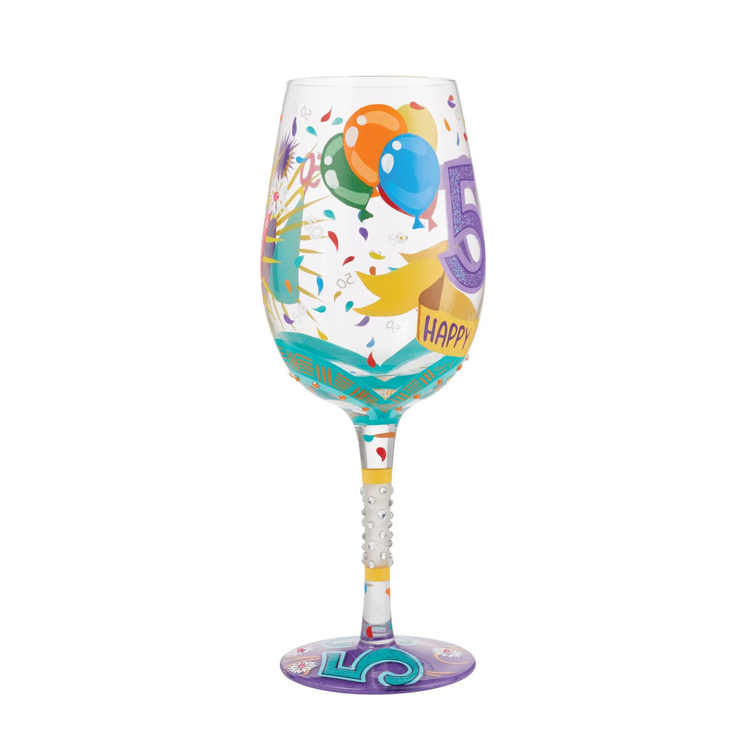Lolita® Happy 50th Birthday Hand-painted Wine Glass, 15 oz.