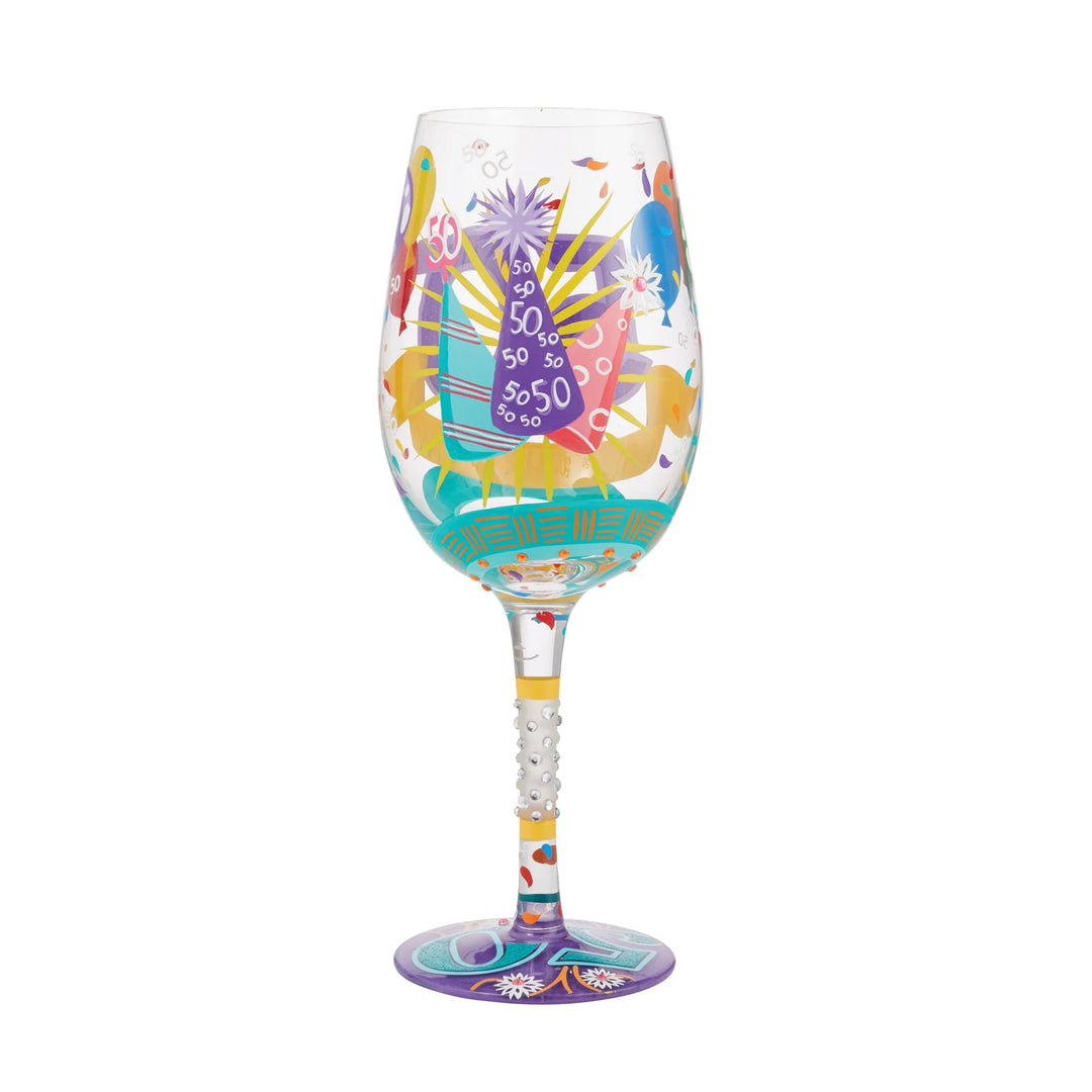 Lolita® Happy 50th Birthday Hand-painted Wine Glass, 15 oz.