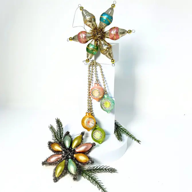 Mercury Glass and Bead Dangling Ornaments