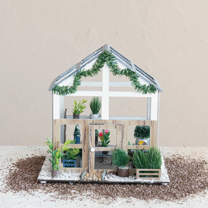 Paper Greenhouse w/ Garland & Plants, Multi Color