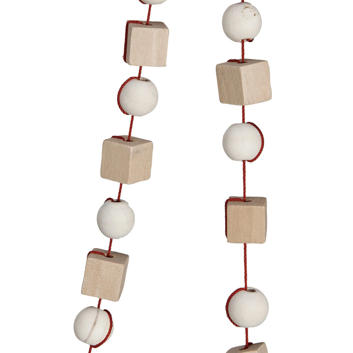 Paulownia Wood Bead Garland w/ Mixed Shapes & Red String, Natural