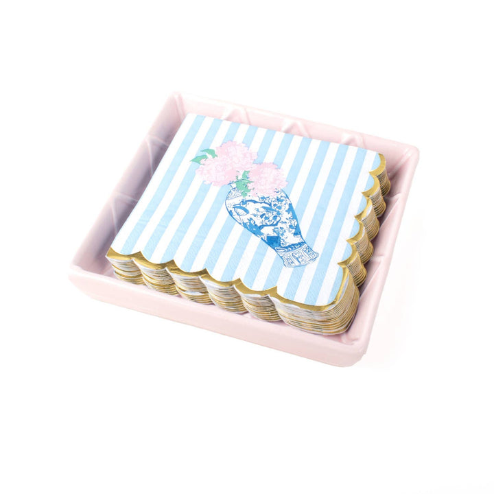 8 Oak Lane Pink Textured Beverage Napkin Tray