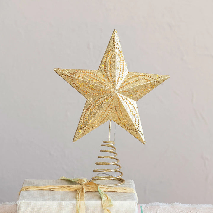 Plastic Star Tree Topper w/ Cut-Outs & LED Lights, Gold Finish